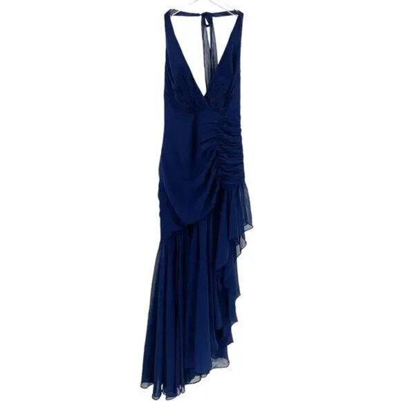 NWT MAC DUGGAL Dress Size 6 Evening Gown Asymmetrical Ruffle Hem Navy NEW #7971 - Picture 3 of 9